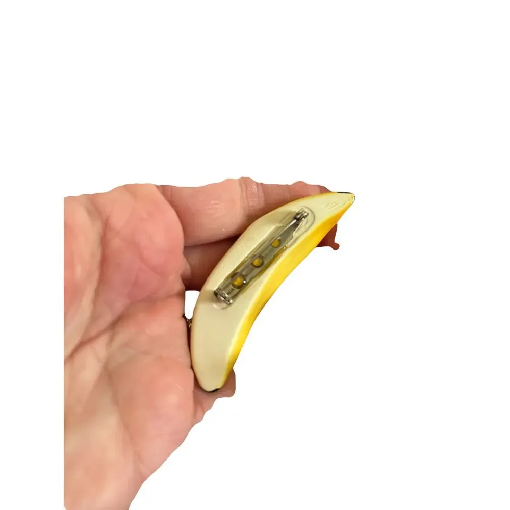 1970s Banana Brooch Yellow Ceramic Fruit Pin Deadstock Kitsch Pop Art